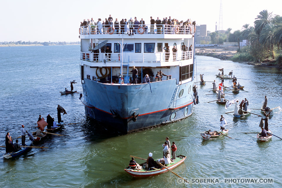 Tourist ship in esna lock on Nile in Egypt