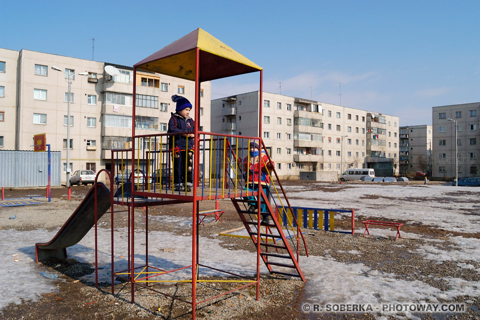 children play safely in suburban Romania