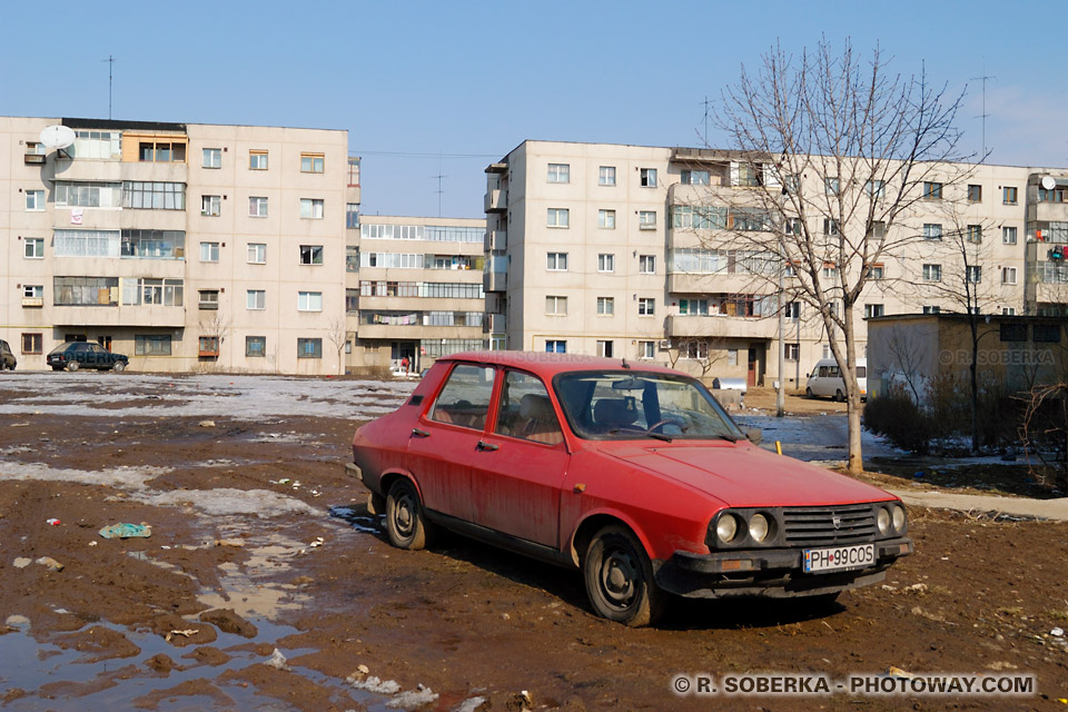 Red Dacia car based on french Renault 12 car in Romania