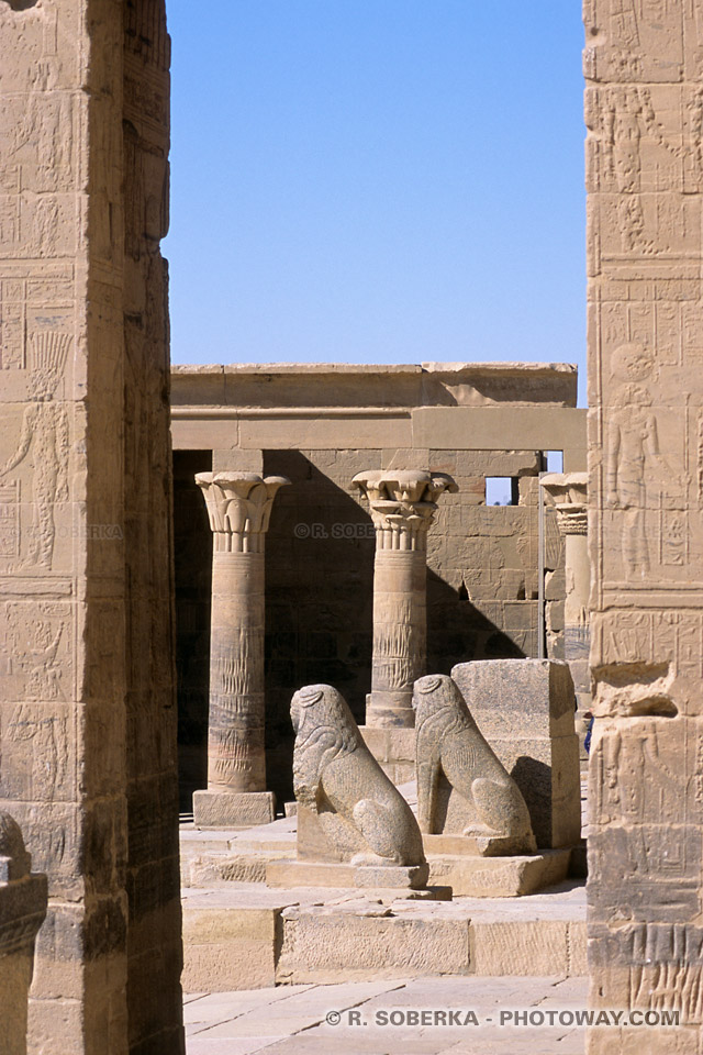 Statues de lions du temple de Philae